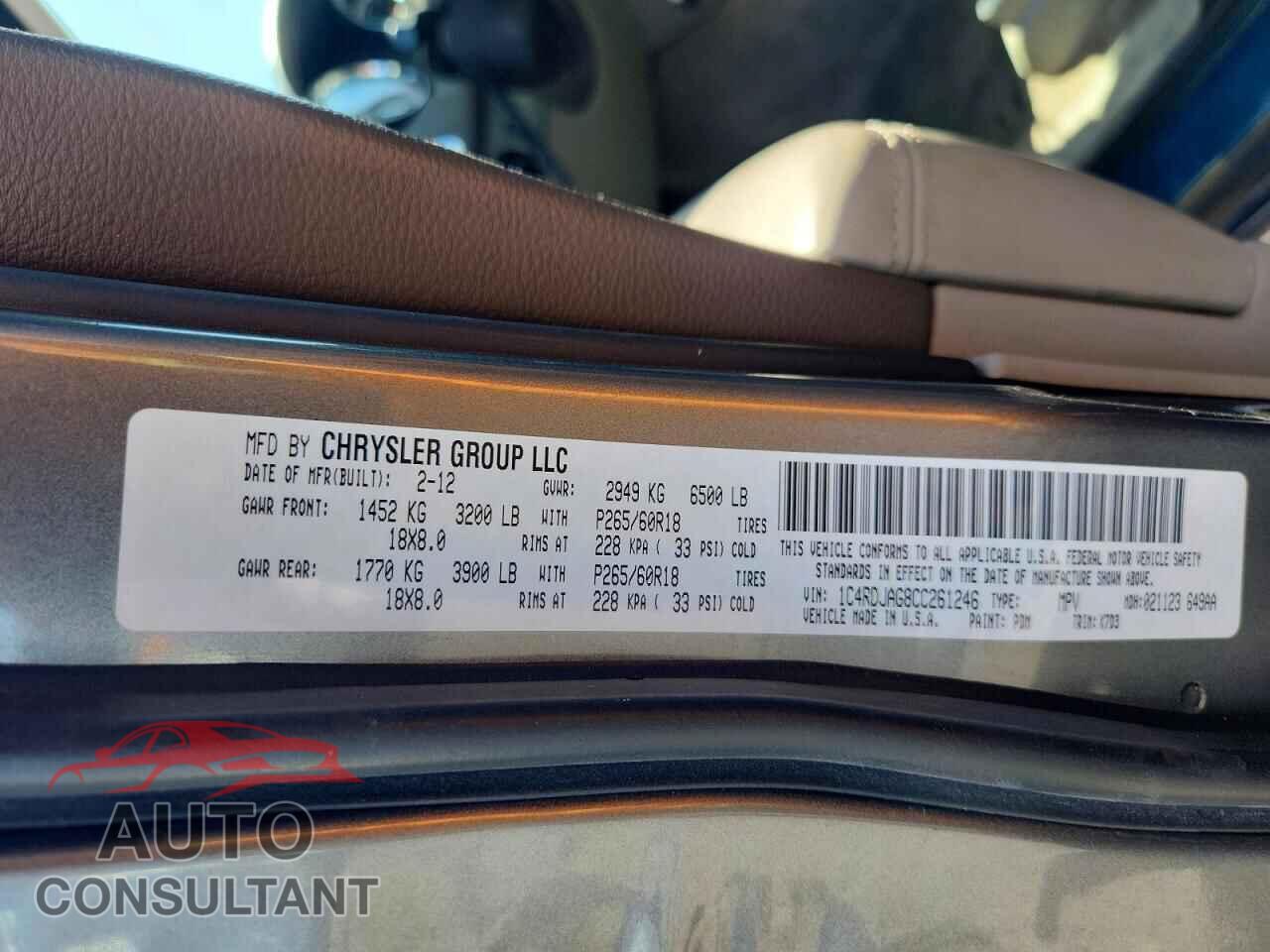 DODGE DURANGO 2012 - 1C4RDJAG8CC261246