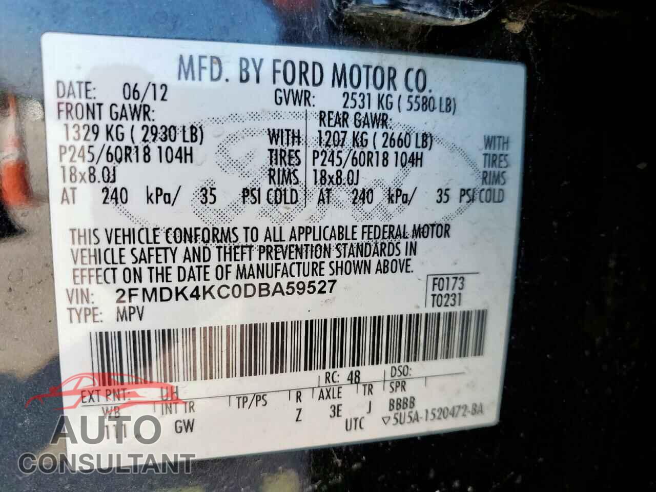 FORD EDGE 2013 - 2FMDK4KC0DBA59527