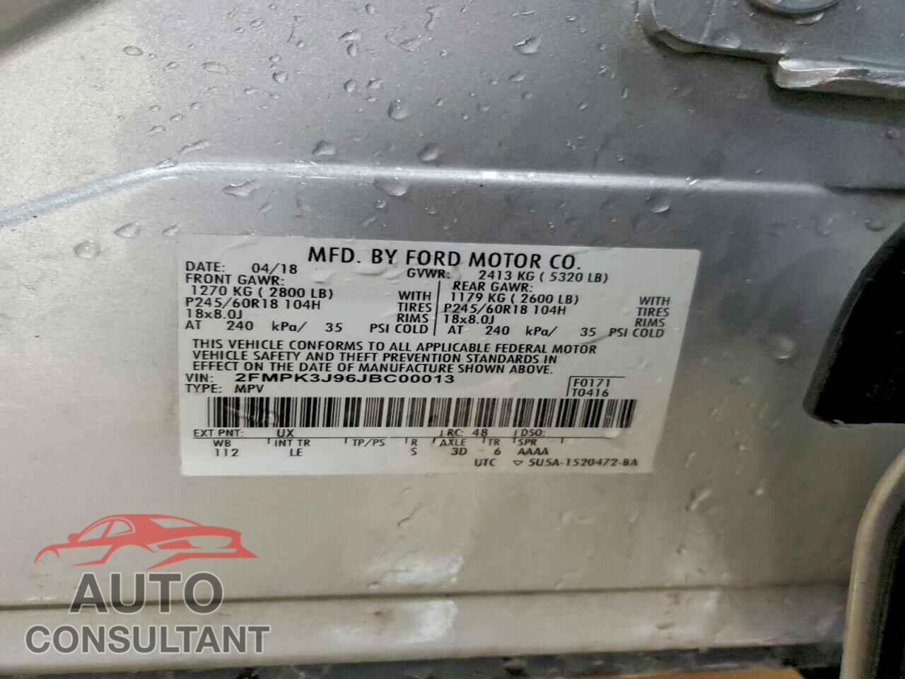 FORD EDGE 2018 - 2FMPK3J96JBC00013