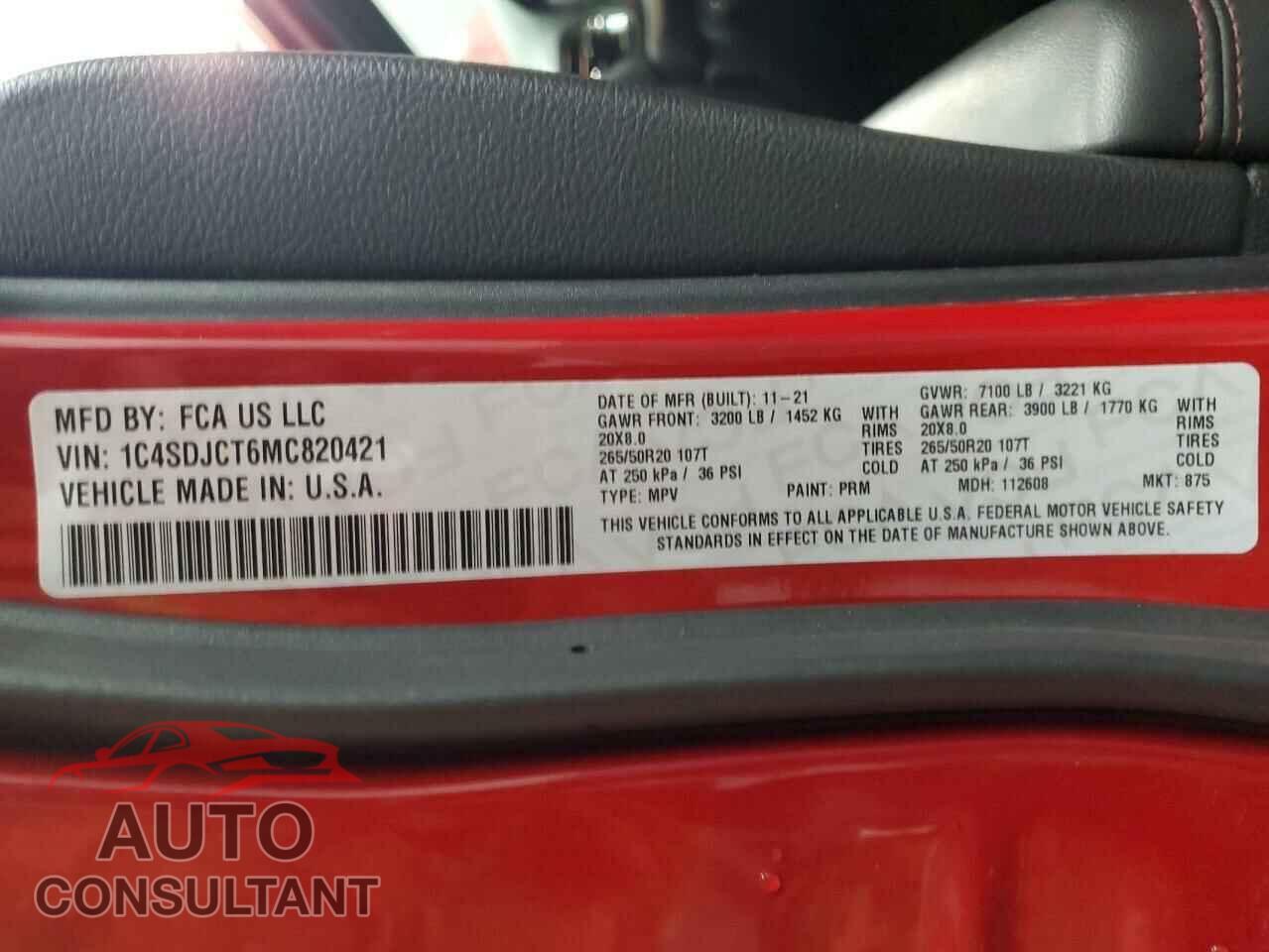 DODGE DURANGO 2021 - 1C4SDJCT6MC820421