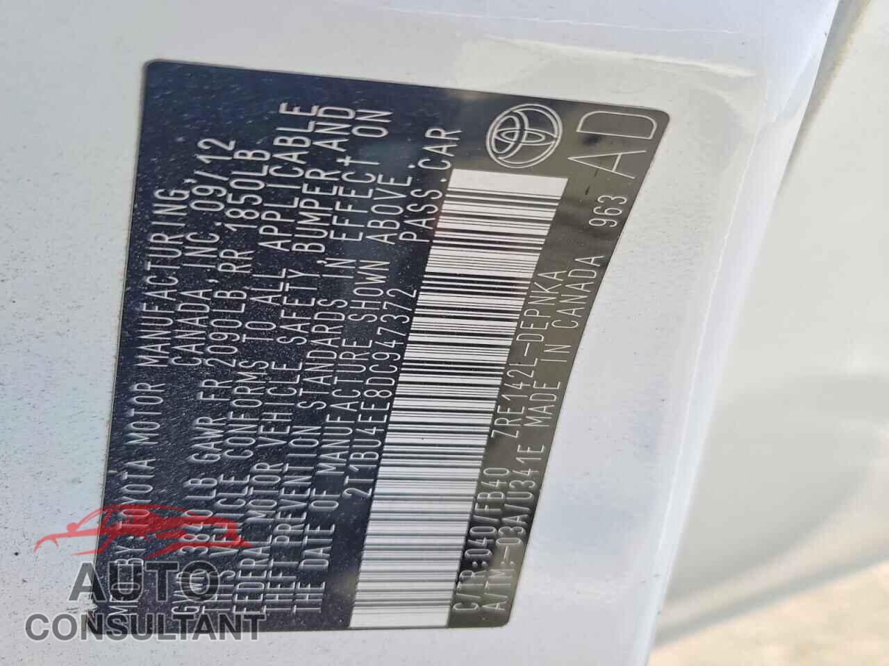 TOYOTA COROLLA 2013 - 2T1BU4EE8DC947372