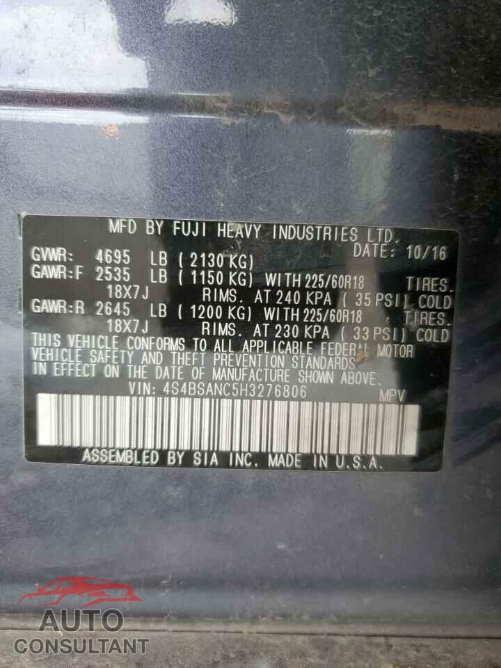 SUBARU OUTBACK 2017 - 4S4BSANC5H3276806