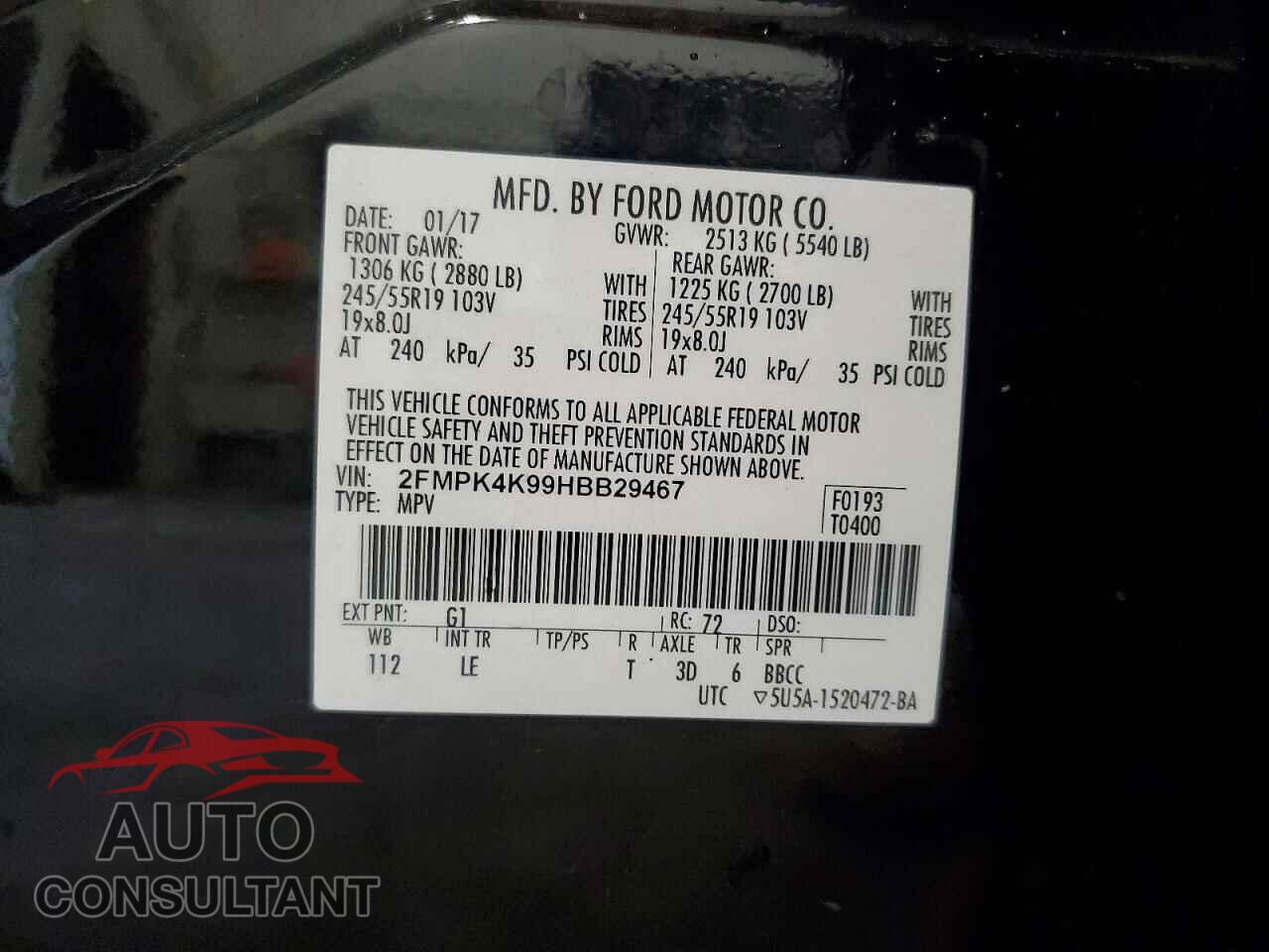 FORD EDGE 2017 - 2FMPK4K99HBB29467