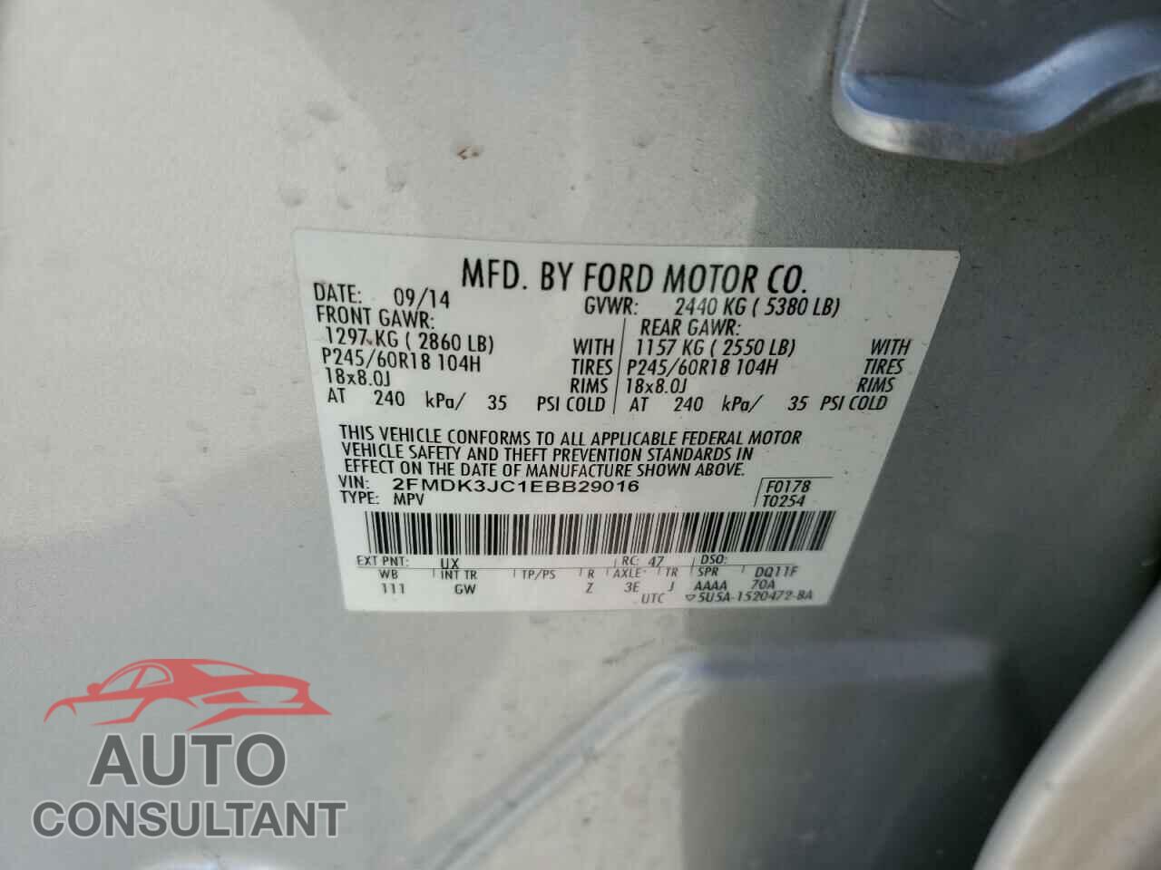 FORD EDGE 2014 - 2FMDK3JC1EBB29016
