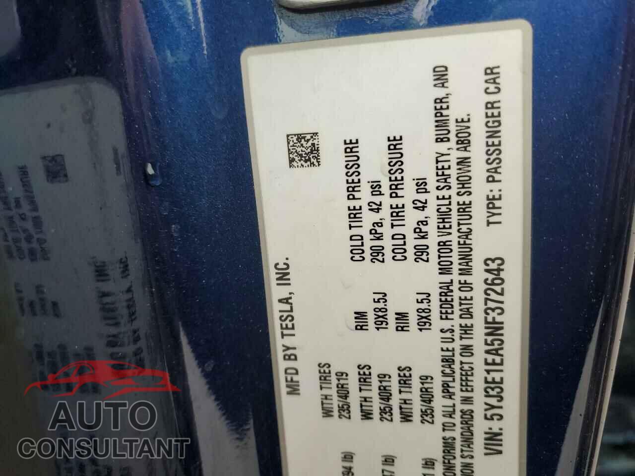 TESLA MODEL 3 2022 - 5YJ3E1EA5NF372643