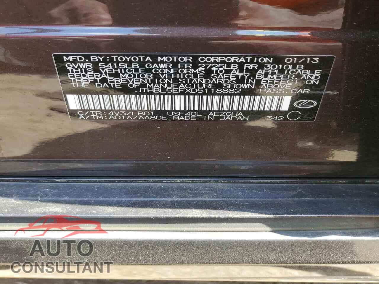 LEXUS LS460 2013 - JTHBL5EFXD5118882