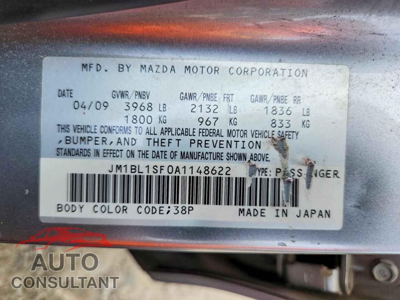 MAZDA 3 2010 - JM1BL1SF0A1148622