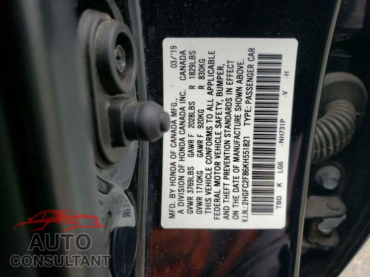 HONDA CIVIC 2019 - 2HGFC2F86KH551821