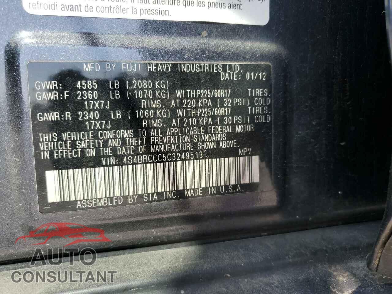 SUBARU OUTBACK 2012 - 4S4BRCCC5C3249513