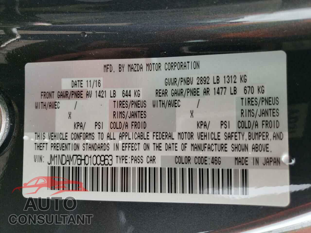 MAZDA MX5 2017 - JM1NDAM76H0100963
