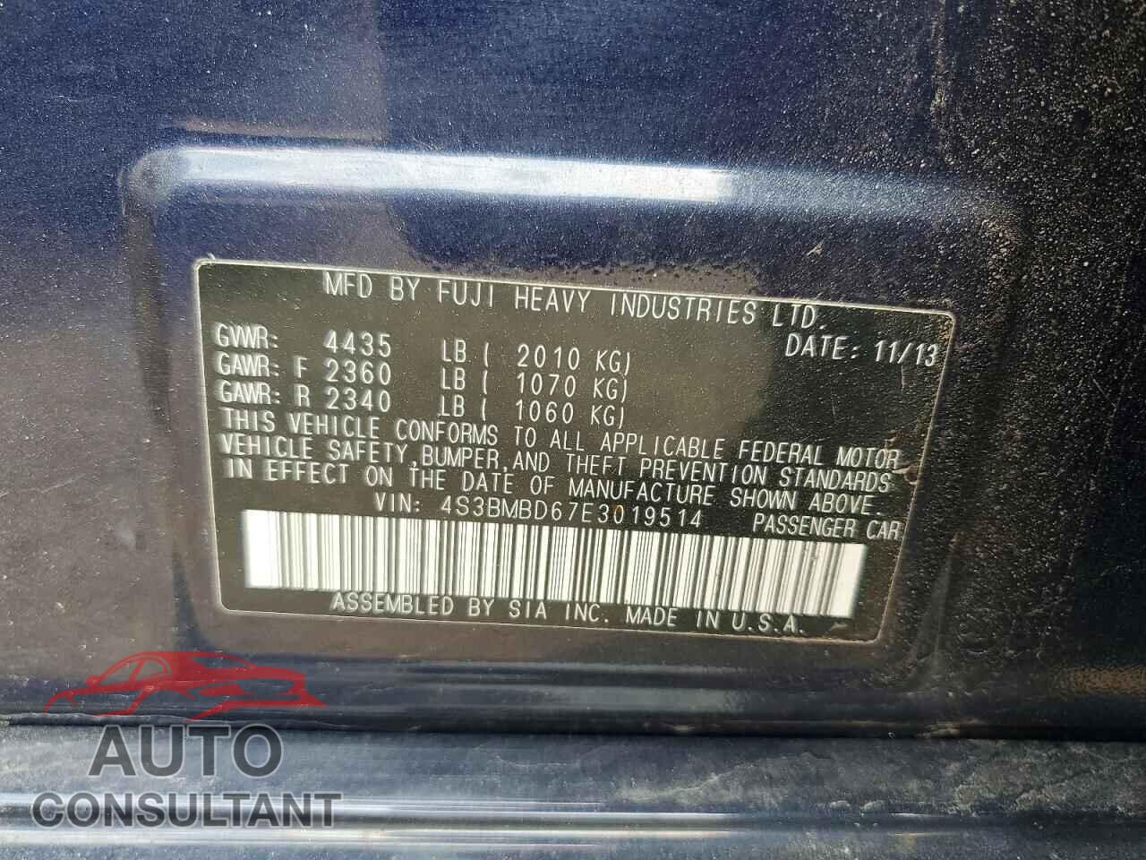 SUBARU LEGACY 2014 - 4S3BMBD67E3019514