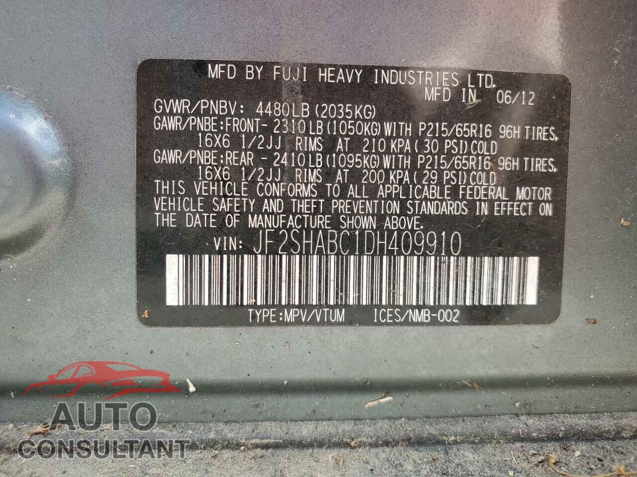 SUBARU FORESTER 2013 - JF2SHABC1DH409910