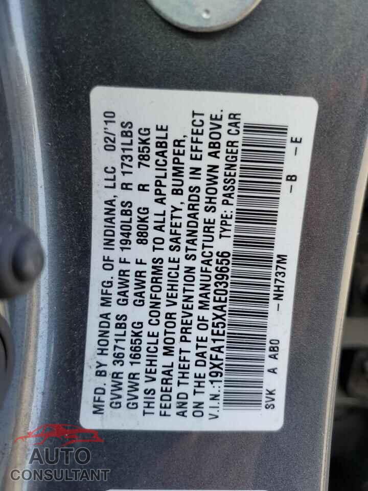 HONDA CIVIC 2010 - 19XFA1E5XAE039656