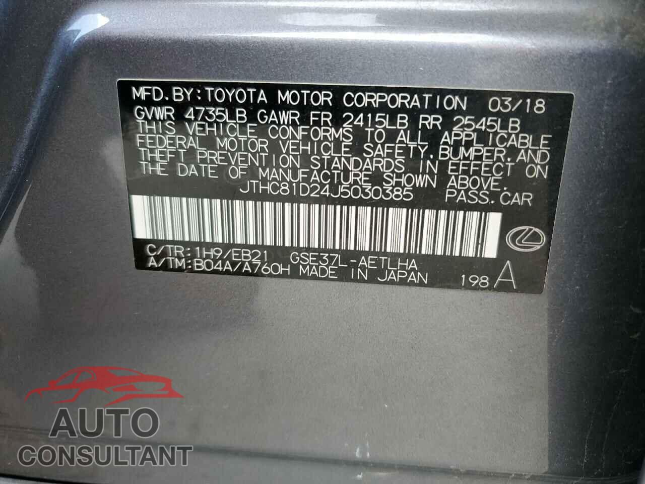 LEXUS IS 2018 - JTHC81D24J5030385