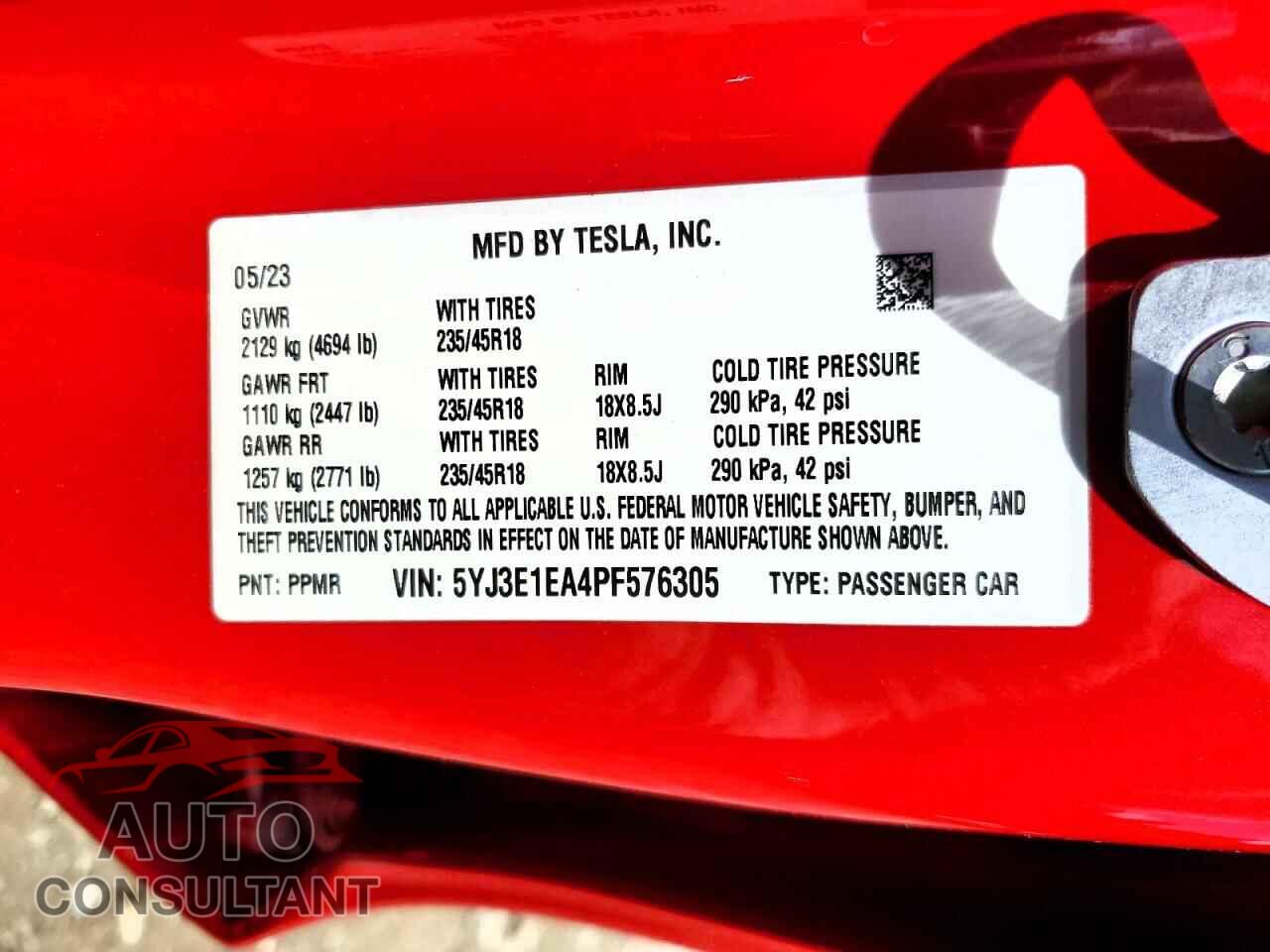TESLA MODEL 3 2023 - 5YJ3E1EA4PF576305
