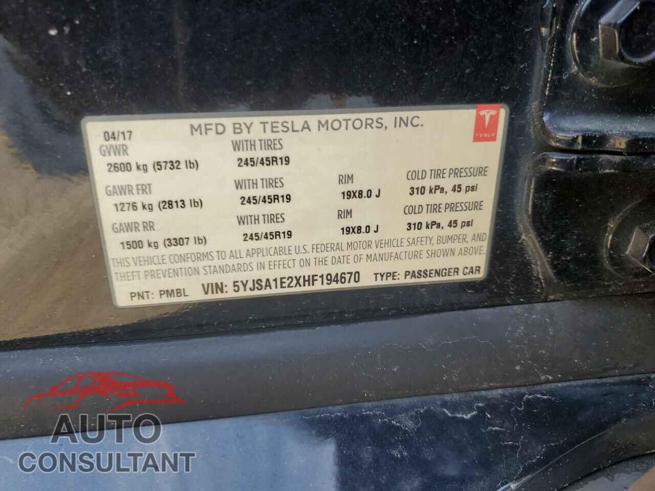 TESLA MODEL S 2017 - 5YJSA1E2XHF194670