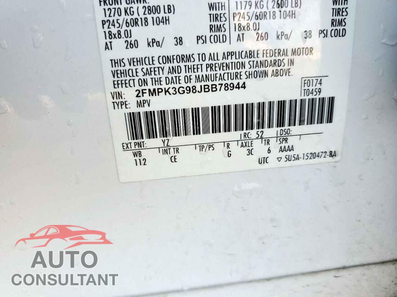 FORD EDGE 2018 - 2FMPK3G98JBB78944