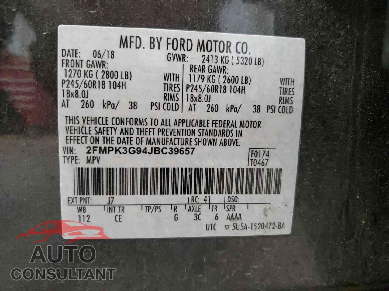 FORD EDGE 2018 - 2FMPK3G94JBC39657