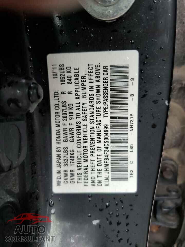 HONDA CIVIC 2012 - JHMFB4F34CS004699