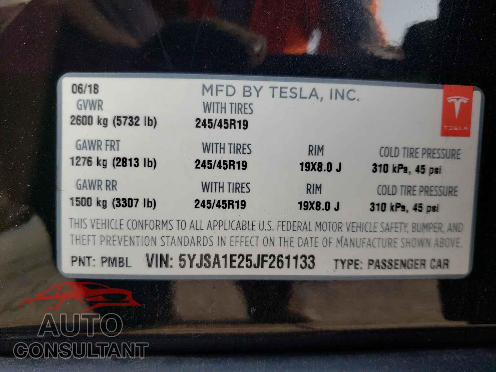 TESLA MODEL S 2018 - 5YJSA1E25JF261133
