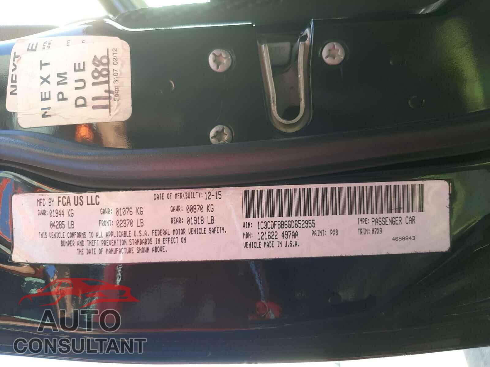 DODGE DART 2016 - 1C3CDFBB6GD652955
