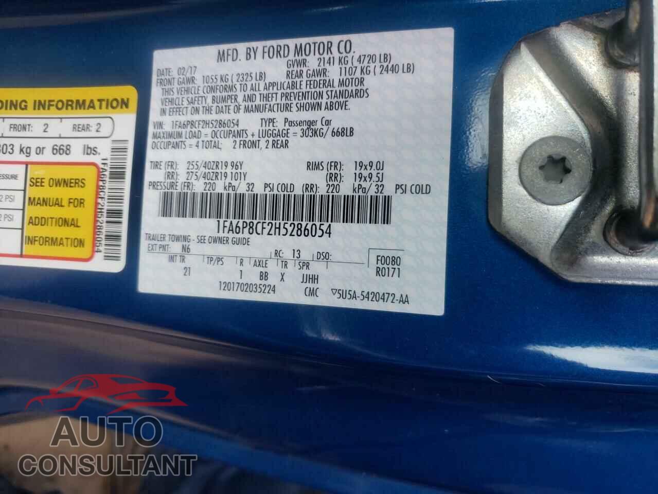 FORD MUSTANG 2017 - 1FA6P8CF2H5286054