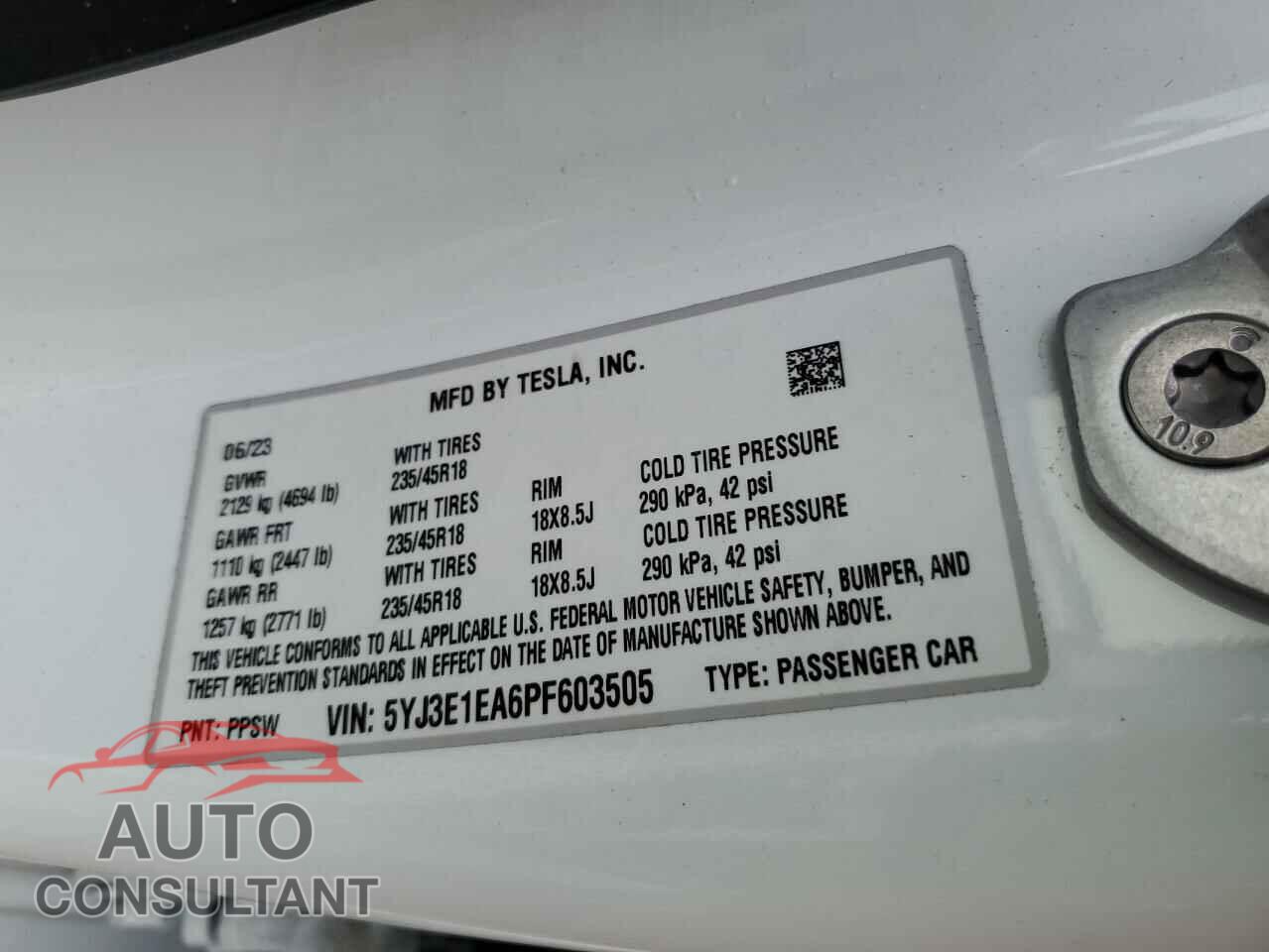 TESLA MODEL 3 2023 - 5YJ3E1EA6PF603505