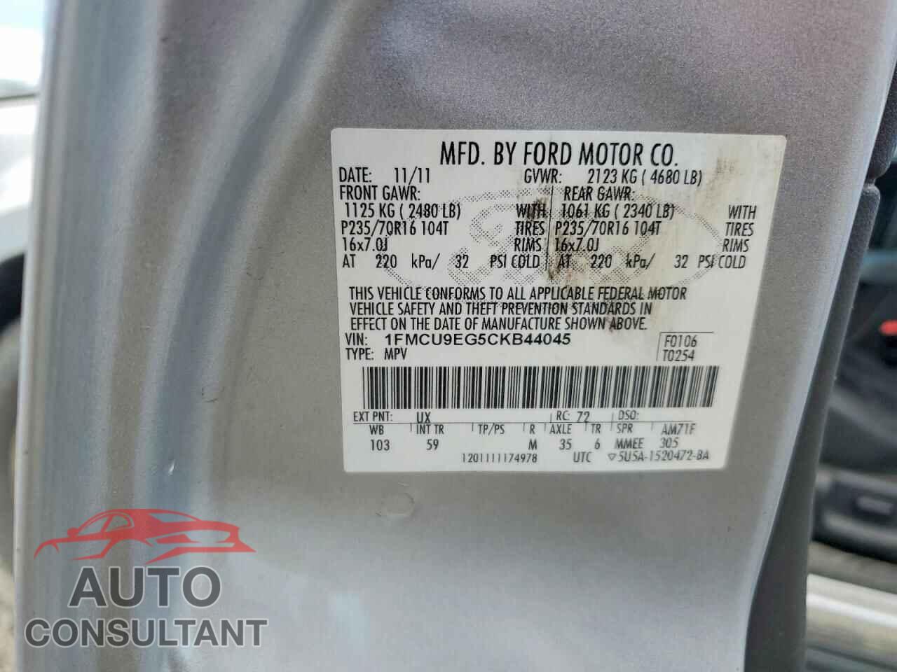 FORD ESCAPE 2012 - 1FMCU9EG5CKB44045