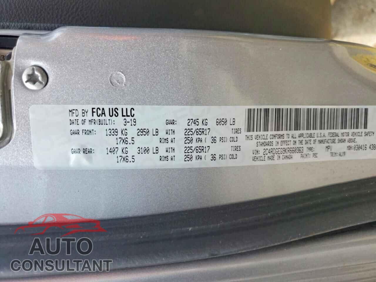 DODGE CARAVAN 2019 - 2C4RDGEG9KR660363