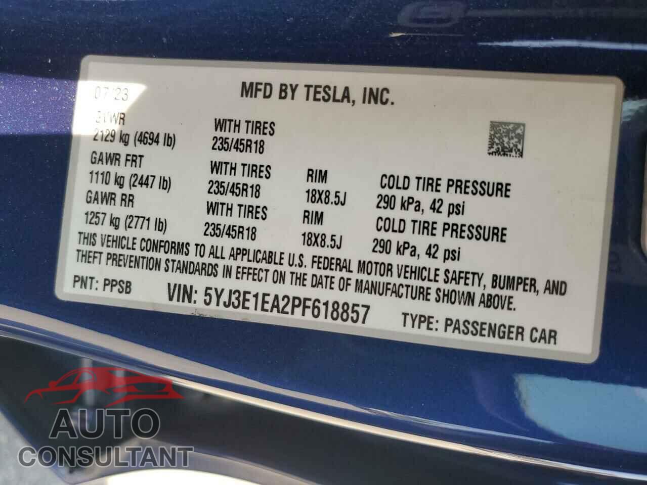 TESLA MODEL 3 2023 - 5YJ3E1EA2PF618857