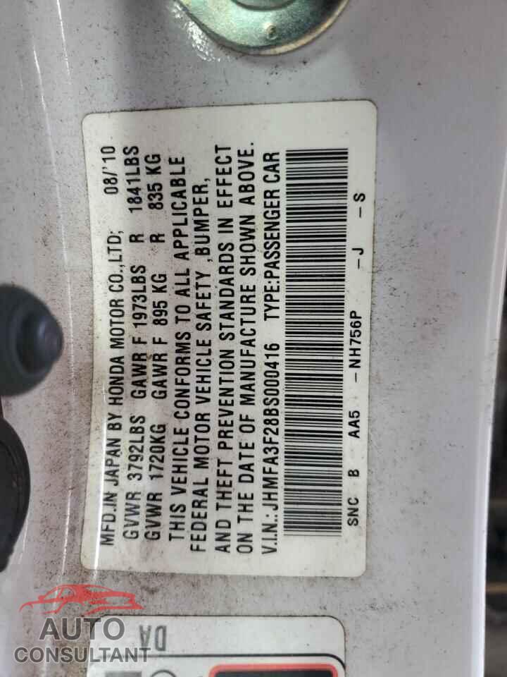 HONDA CIVIC 2011 - JHMFA3F28BS000416