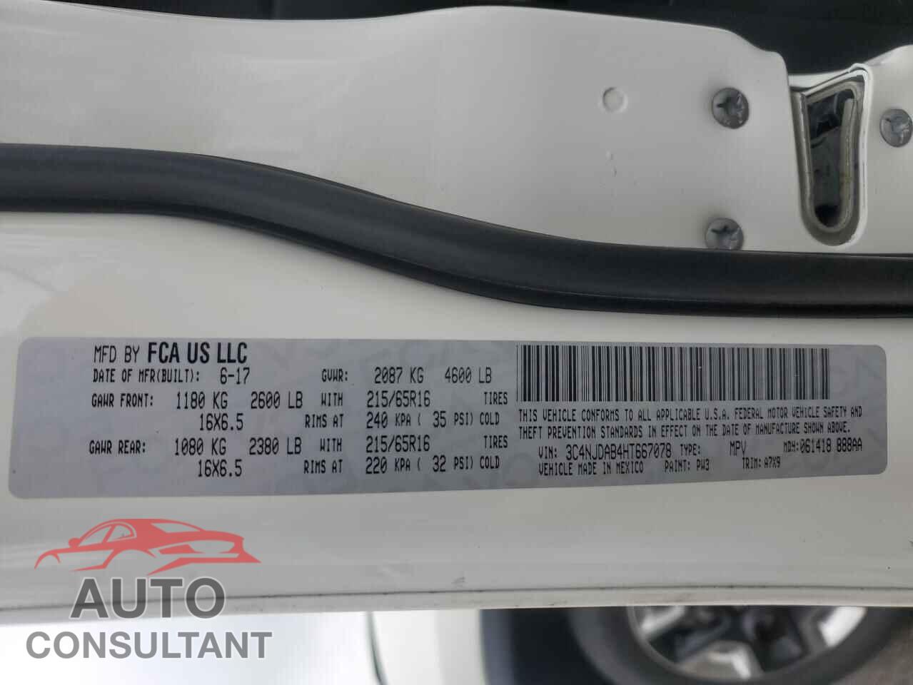 JEEP COMPASS 2017 - 3C4NJDAB4HT667078
