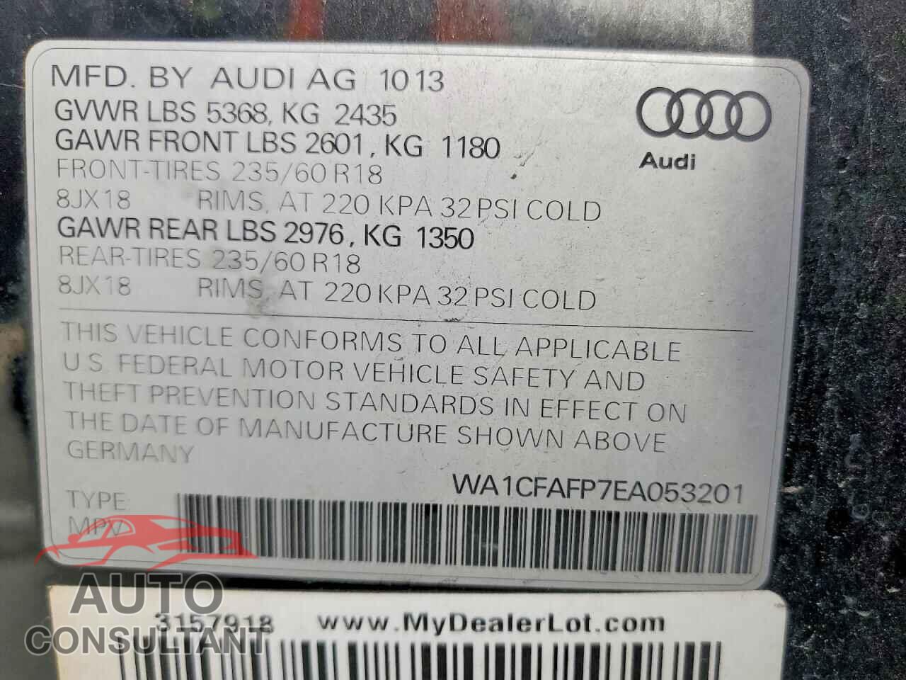 AUDI Q5 2014 - WA1CFAFP7EA053201