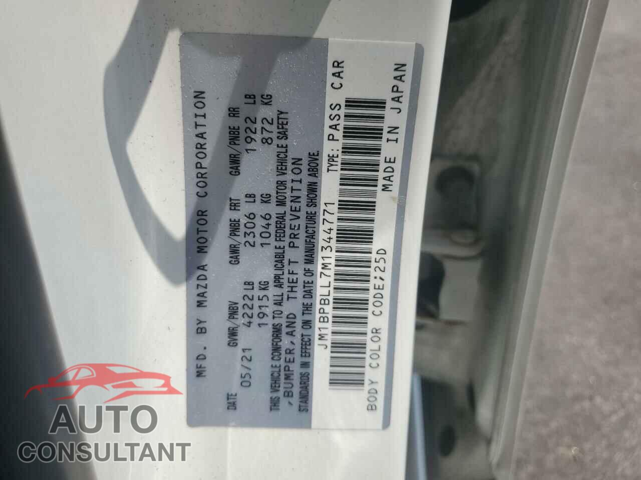 MAZDA 3 2021 - JM1BPBLL7M1344771