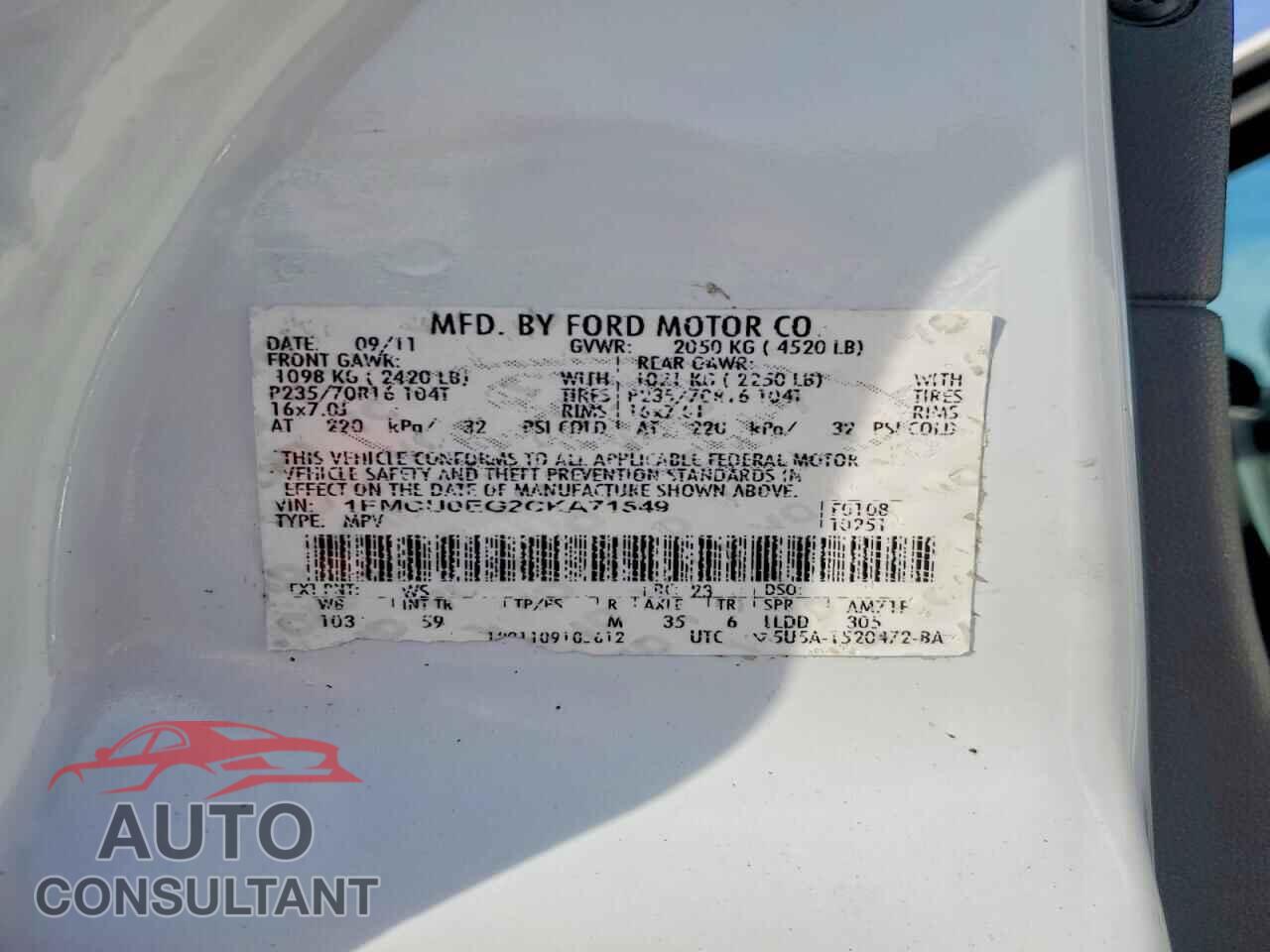 FORD ESCAPE 2012 - 1FMCU0EG2CKA71549