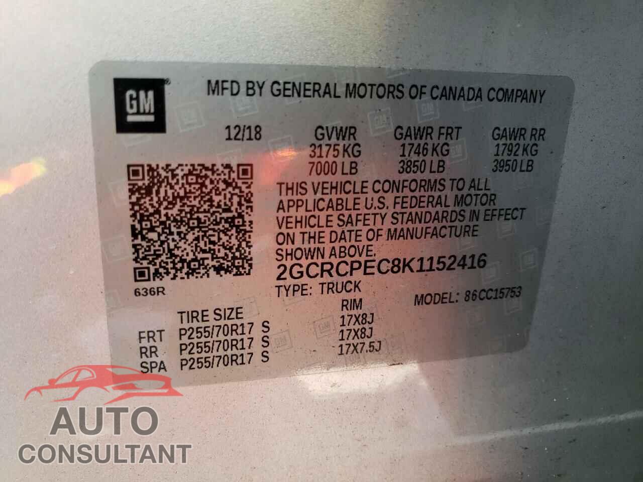 CHEVROLET SILVERADO 2019 - 2GCRCPEC8K1152416