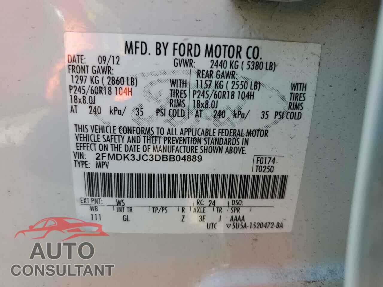 FORD EDGE 2013 - 2FMDK3JC3DBB04889