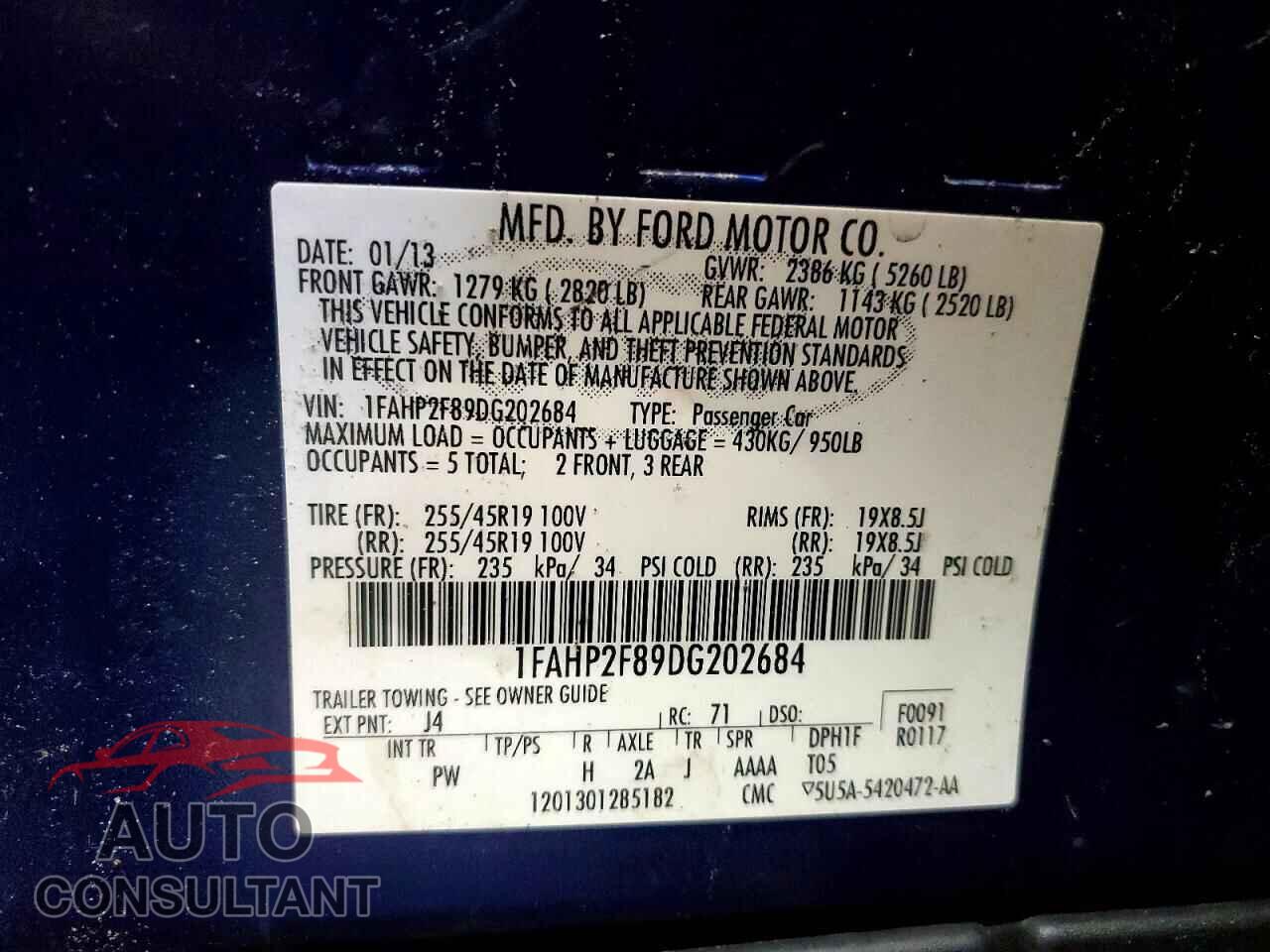 FORD TAURUS 2013 - 1FAHP2F89DG202684