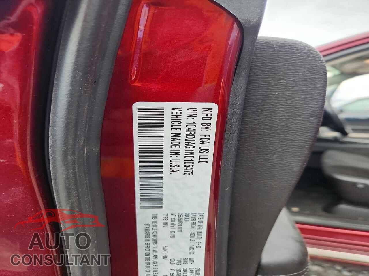 DODGE DURANGO 2022 - 1C4RDJAG1NC106475