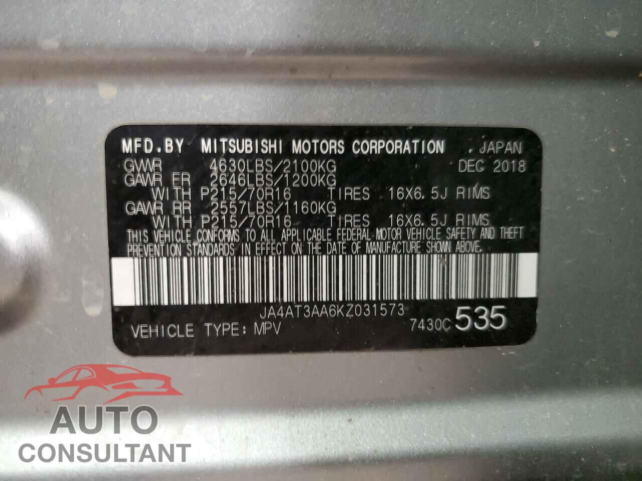 MITSUBISHI ECLIPSE 2019 - JA4AT3AA6KZ031573