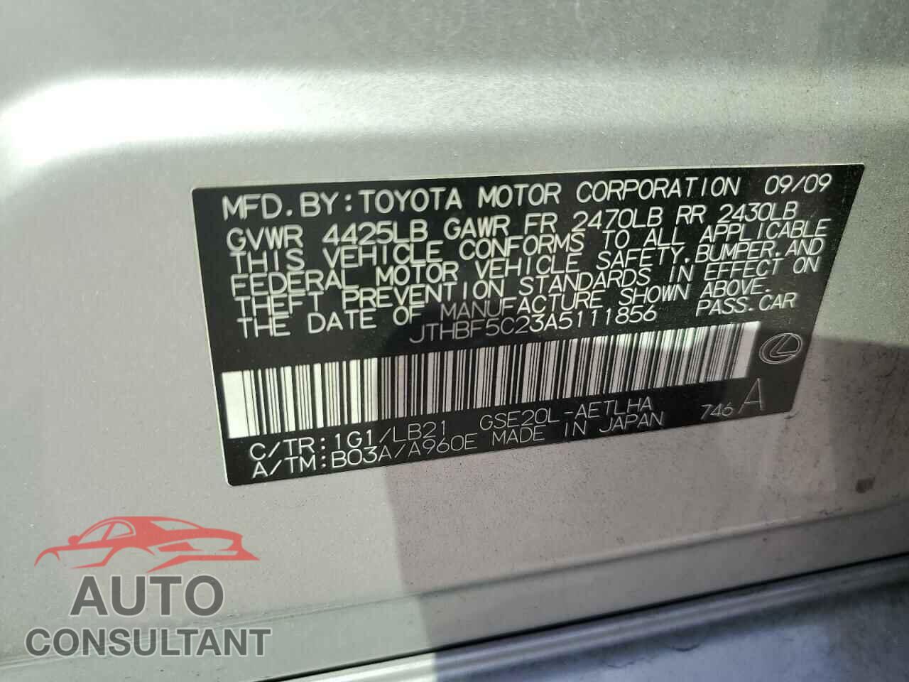 LEXUS IS 2010 - JTHBF5C23A5111856