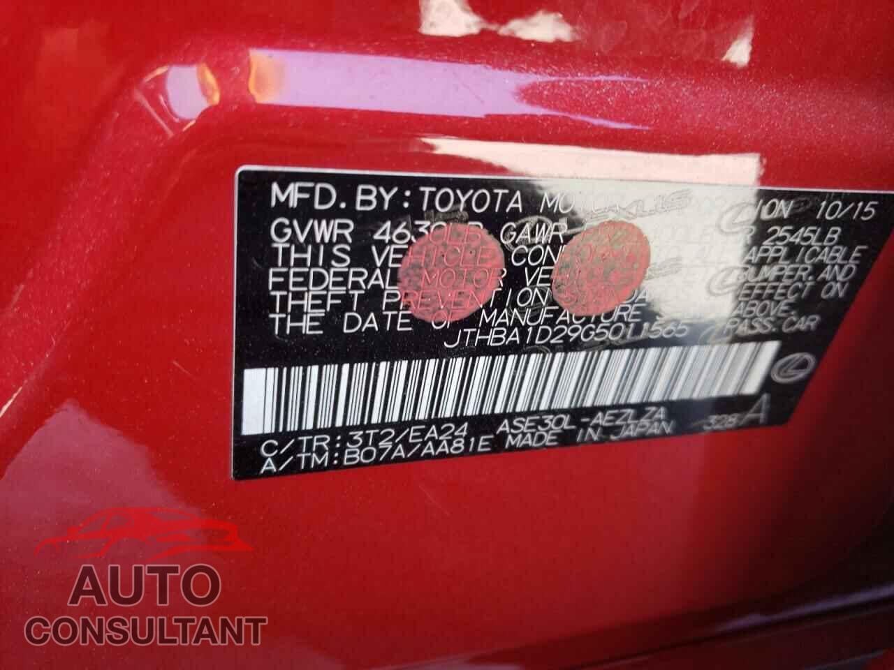 LEXUS IS 2016 - JTHBA1D29G5011565