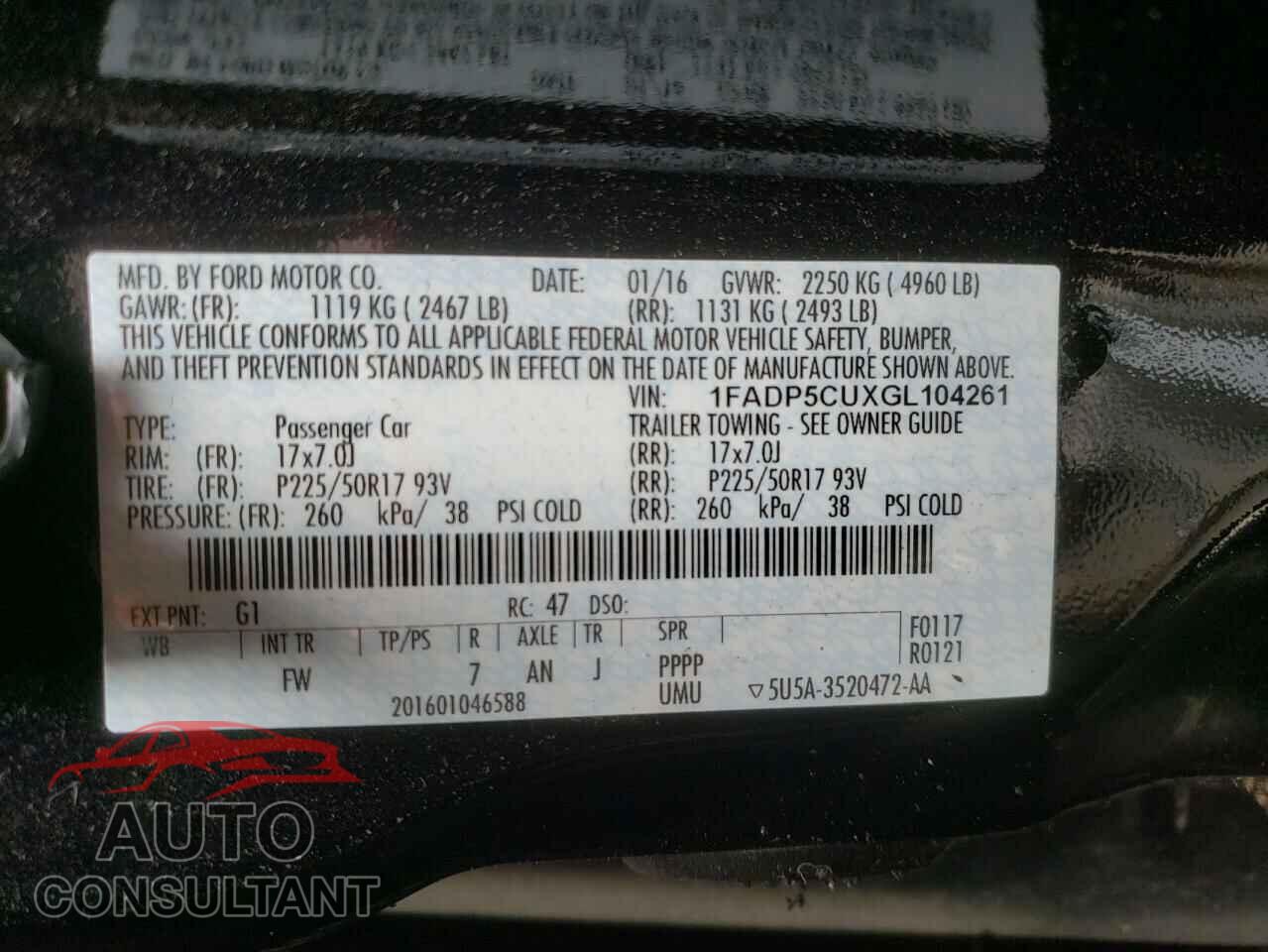 FORD CMAX 2016 - 1FADP5CUXGL104261