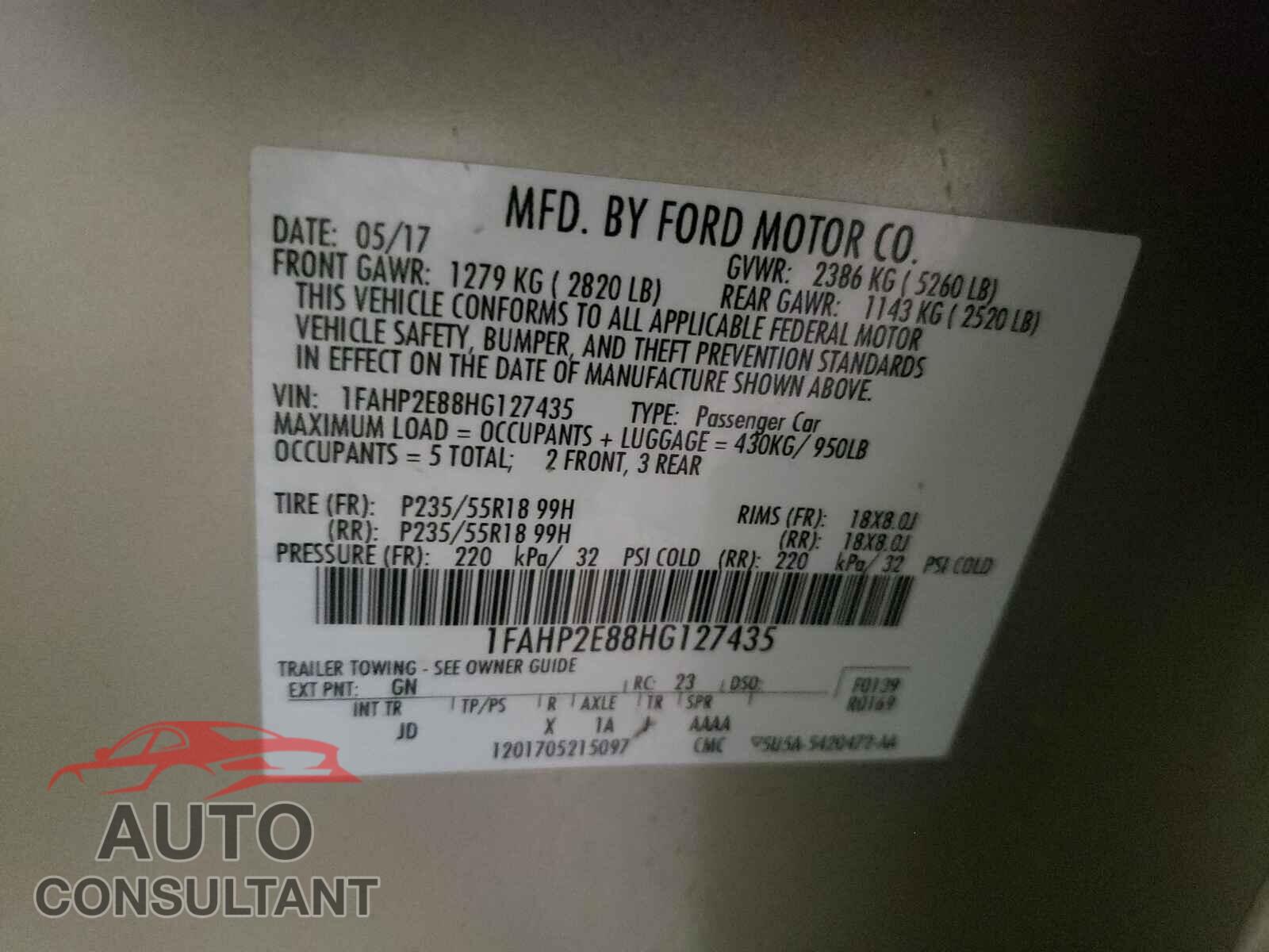 FORD TAURUS 2017 - 1FAHP2E88HG127435