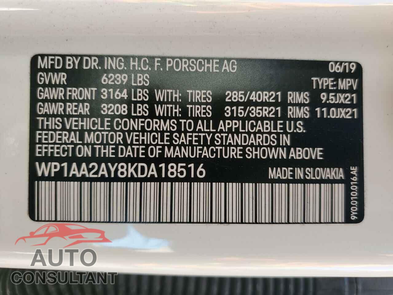 PORSCHE CAYENNE 2019 - WP1AA2AY8KDA18516