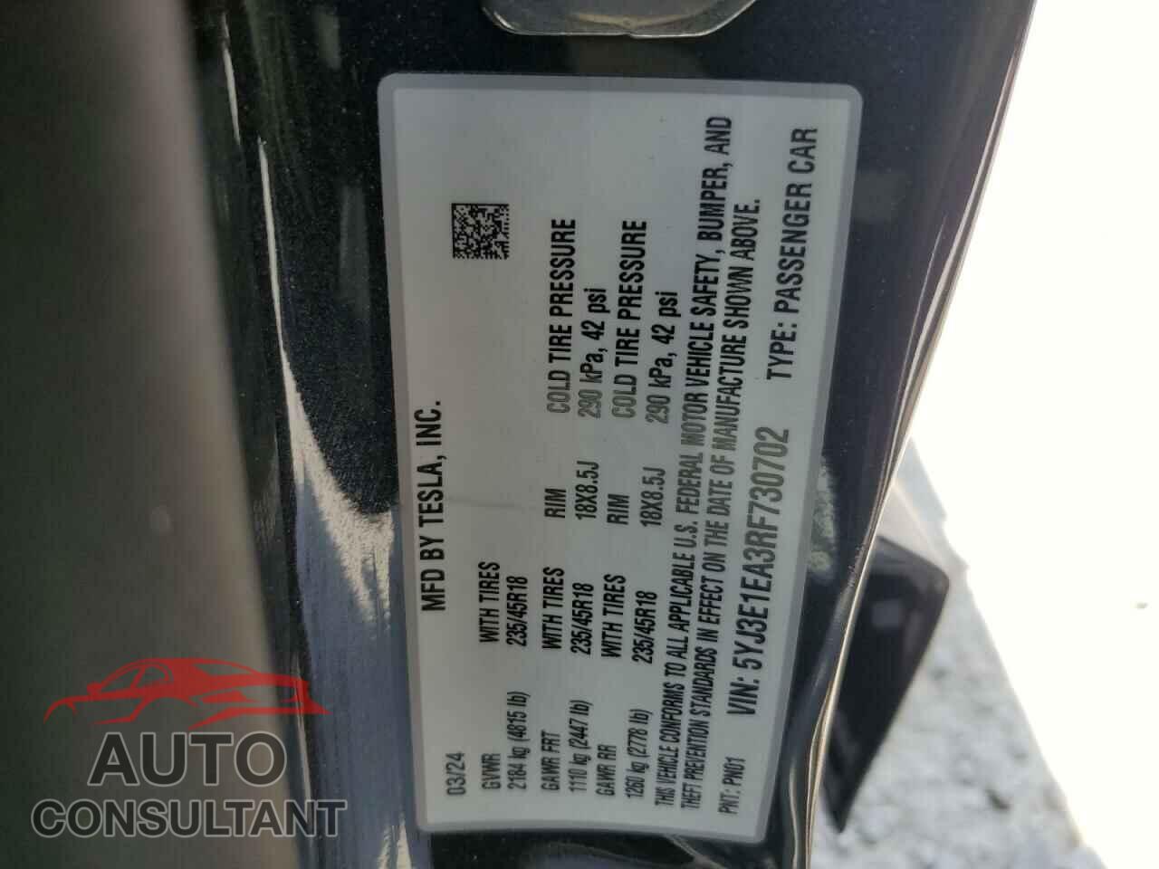 TESLA MODEL 3 2024 - 5YJ3E1EA3RF730702