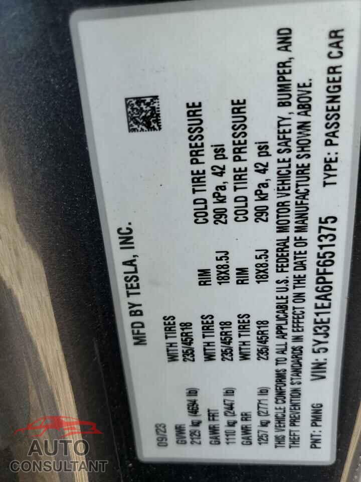TESLA MODEL 3 2023 - 5YJ3E1EA6PF651375