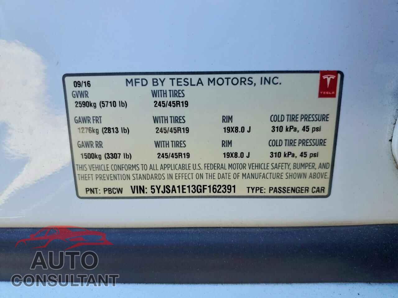 TESLA MODEL S 2016 - 5YJSA1E13GF162391