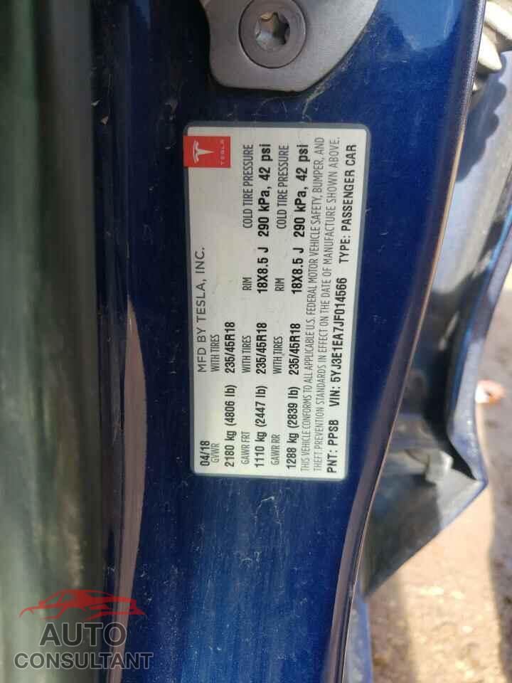 TESLA MODEL 3 2018 - 5YJ3E1EA7JF014566