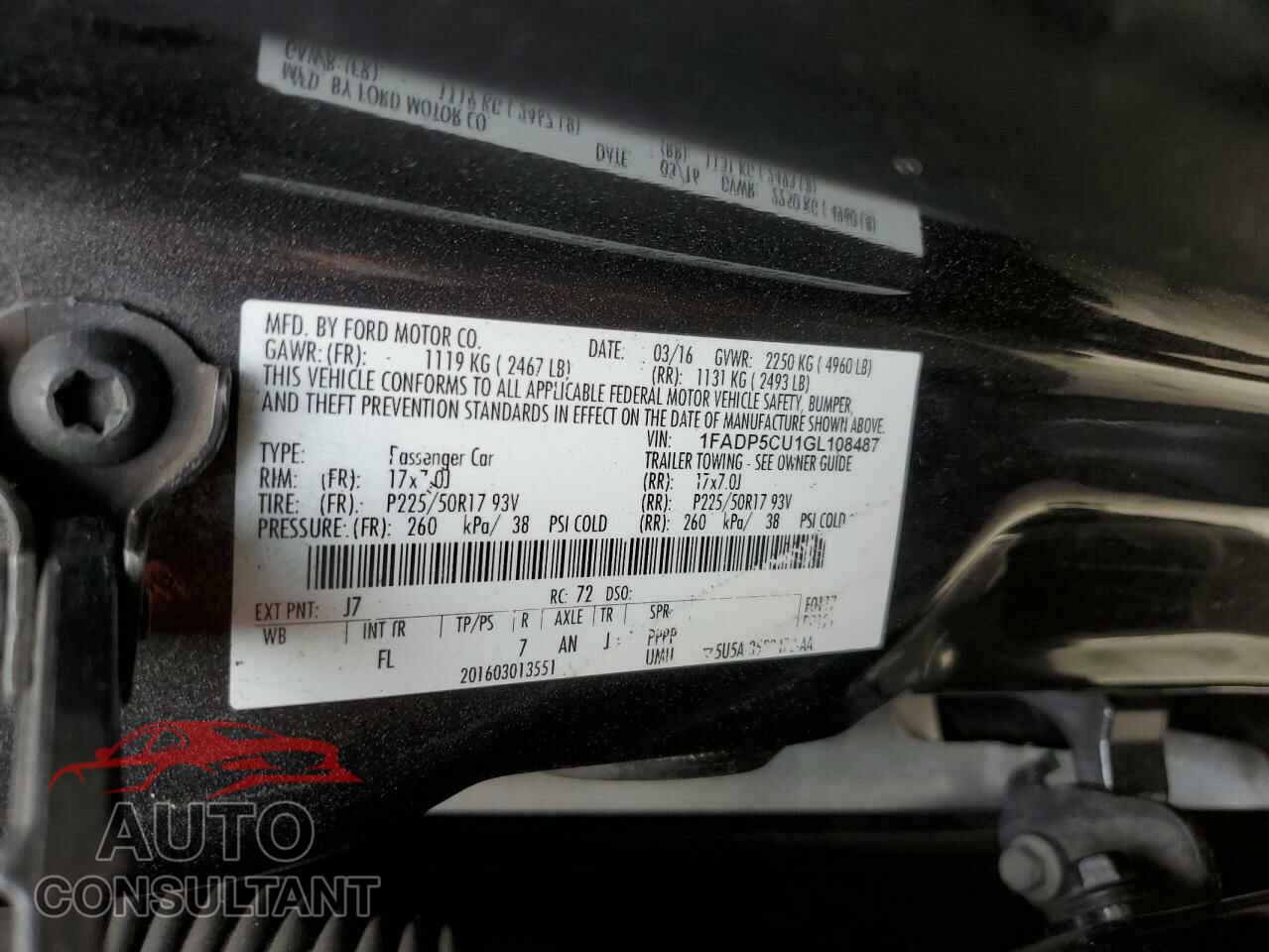 FORD CMAX 2016 - 1FADP5CU1GL108487